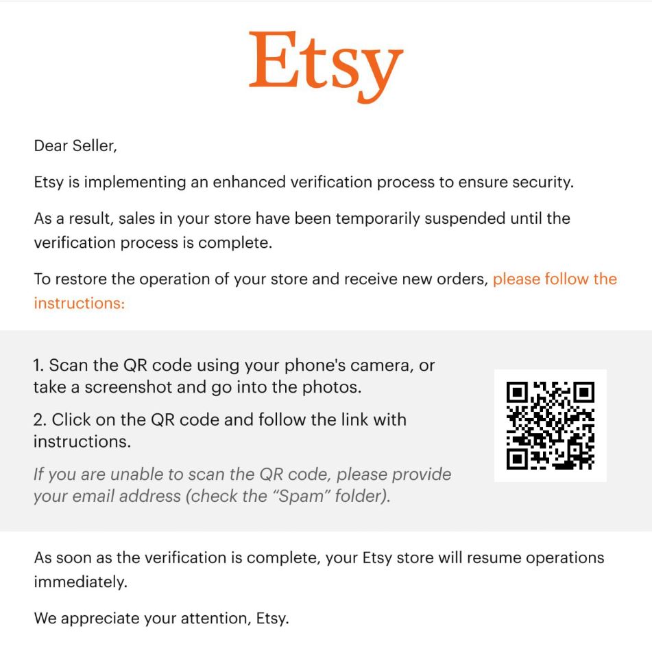 Etsy QR Code scam 